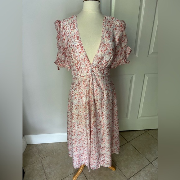 Glamorous Pink Floral Organza Midi Dress - Picture 5 of 7